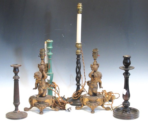 Lot 176 - A pair of putto table lamps and four other...