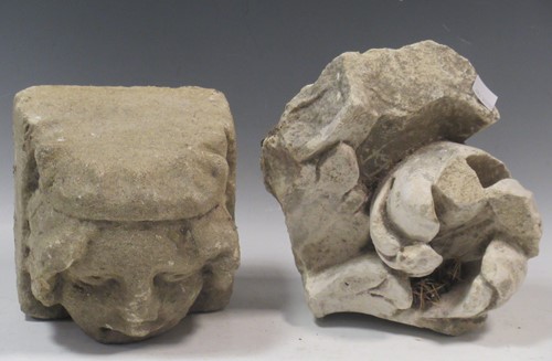 Lot 156 - A medieval stone corbel, a stone fragment of a...