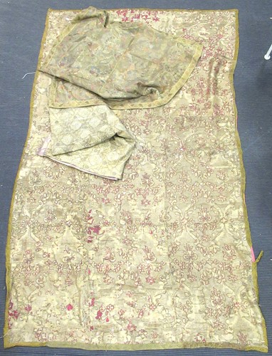 Lot 181 - Three antique silk embroidered panels, one...
