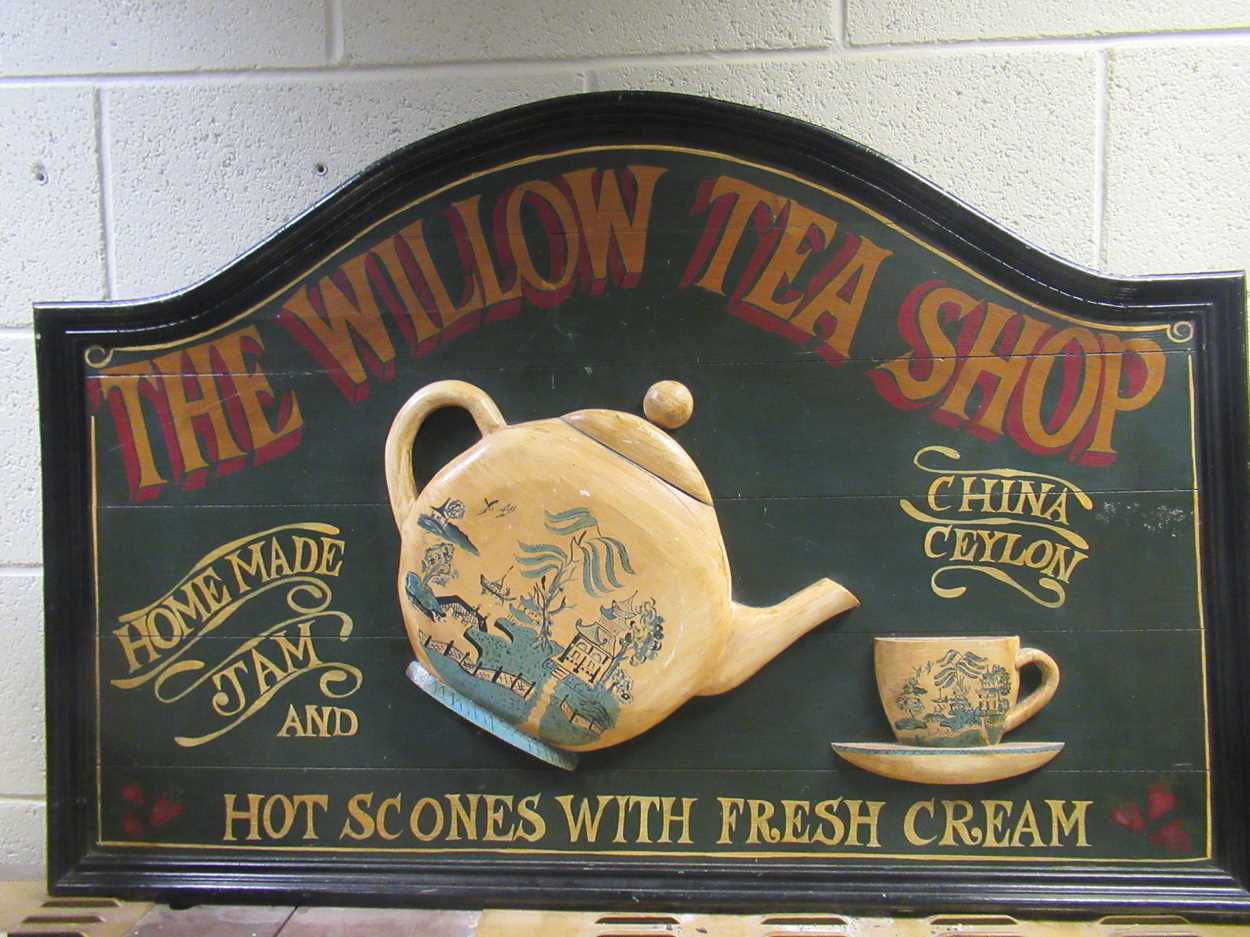 Lot 125 - 'The Willow Tea Shop' painted advertising sign,...