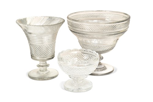 Lot 744 - An Irish glass hobnail cut pedestal bowl, 19th century