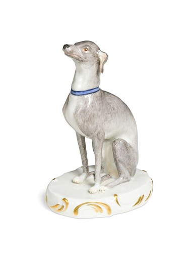 Lot 608 - A Meissen model of a greyhound