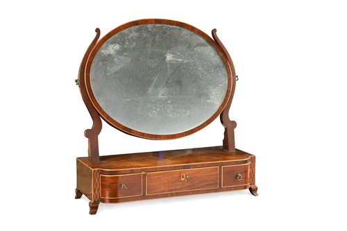 Lot 574 - A mahogany and boxwood line inlaid dressing table mirror, early 19th century