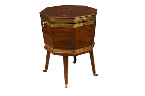 Lot 456 - A George III mahogany octagonal brass bound wine cooler