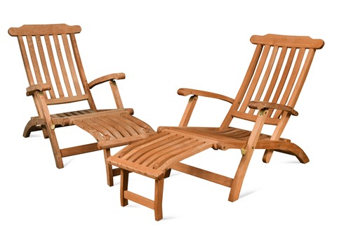 Lot 738 - A pair of folding teak steamer chairs by Lister