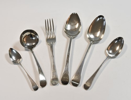 Lot 505 - A 21-piece harlequin set of George III and later silver flatware