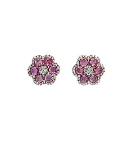 Lot 219 - A pair of ruby and diamond cluster ear studs