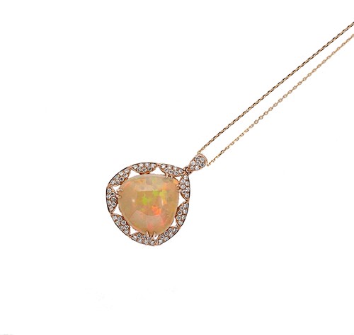 Lot 146 - An opal and diamond pendant and chain