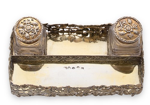 Lot 391 - A William IV silver gilt miniature desk inkstand, mark of Joseph Willmore