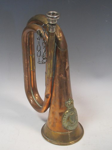 Lot 34 - A Connaught Rangers crested copper bugle,...