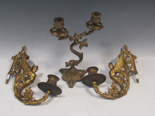 Lot 471 - A pair of 19th century gilt metal wall sconces...