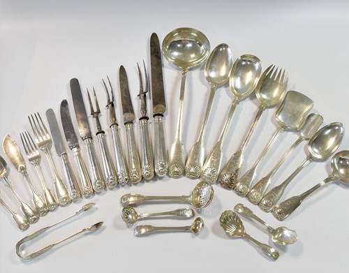 Lot 527 - A 64-piece set of George IV silver flatware with 89 additions