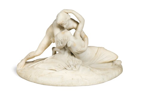 Lot 602 - After Antonio Canova (1757-1822), a carved marble group of Psyche and Cupid, 19th century