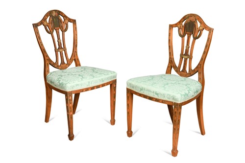 Lot 722 - A pair of Sheraton style painted chairs, late 19th century