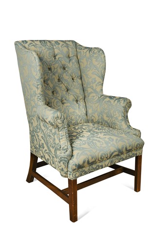 Lot 671 - A George III style mahogany wingback armchair, 19th century