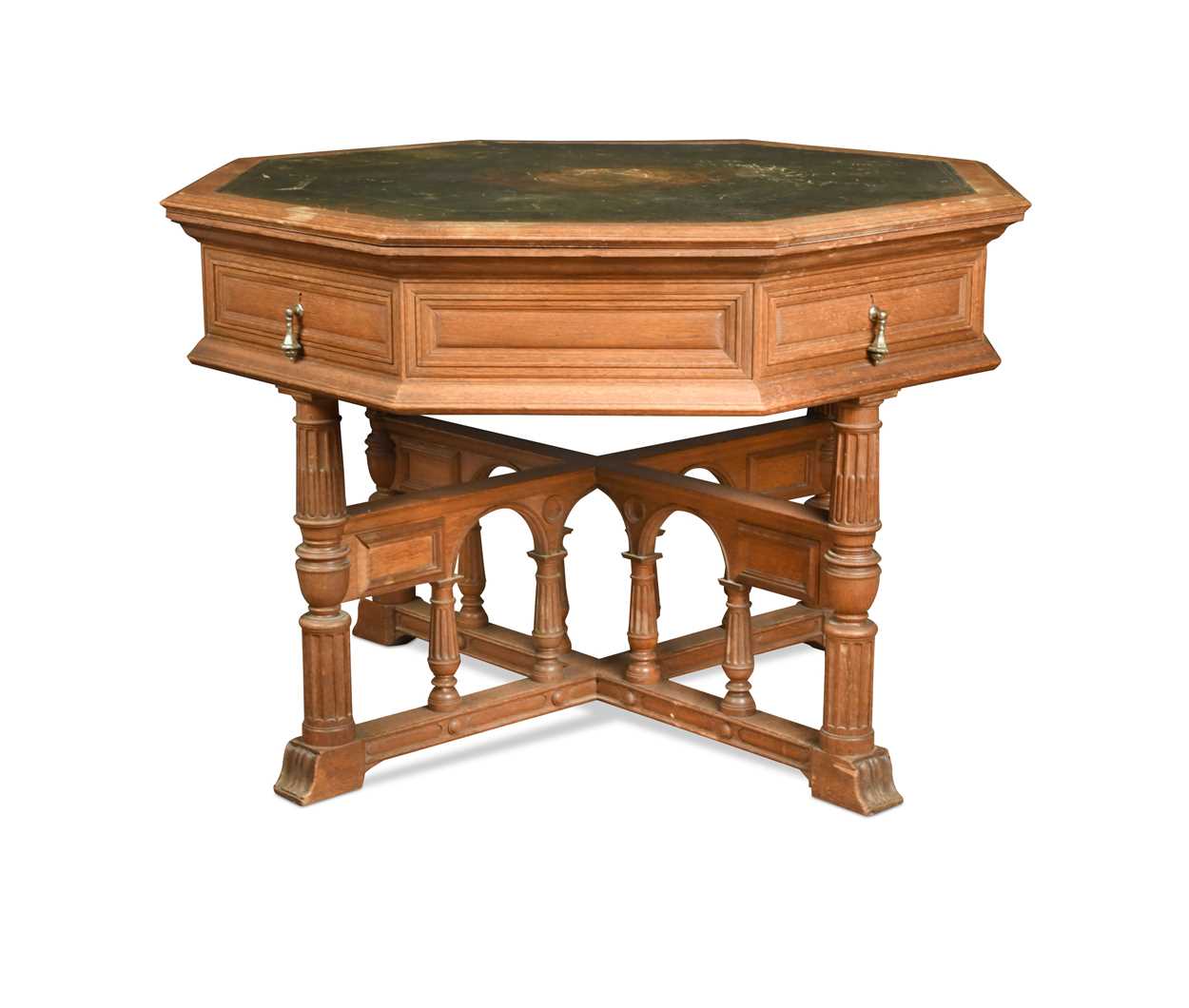 Lot 695 - A Puginesque octagonal oak library table, 19th century