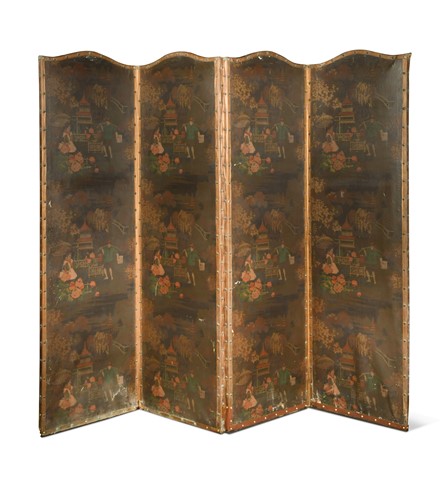 Lot 425 - A leather four fold screen, 19th century