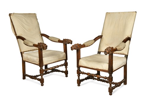 Lot 296 - A pair of Continental walnut throne armchairs, early 19th century