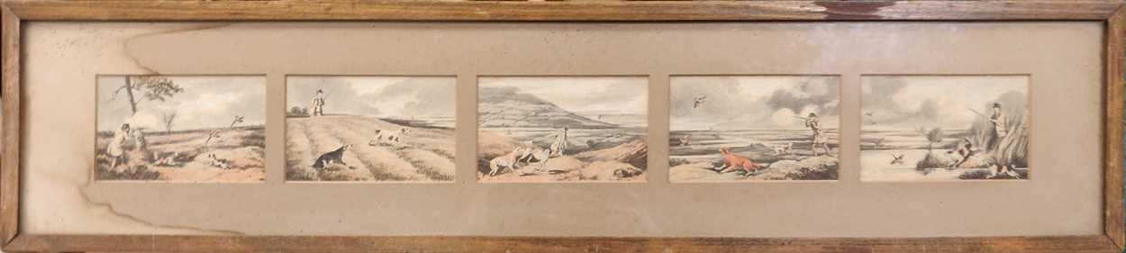 Lot 261 - Four panoramic prints of hunting scenes and a...