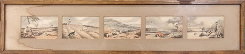 Lot 261 - Four panoramic prints of hunting scenes and a...