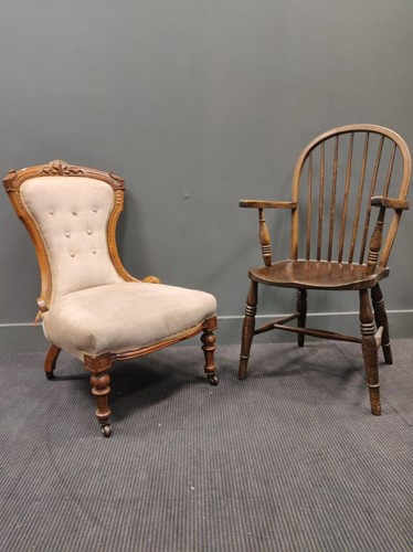 Lot 487 - A Victorian walnut nursing chair, a single...