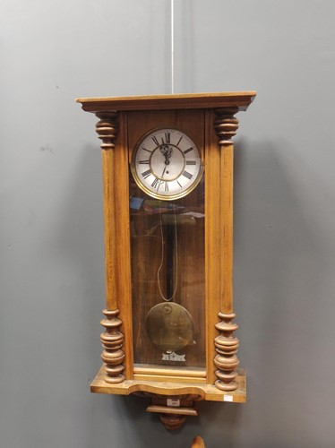 Lot 491 - A single weight driven Vienna type wall clock,...