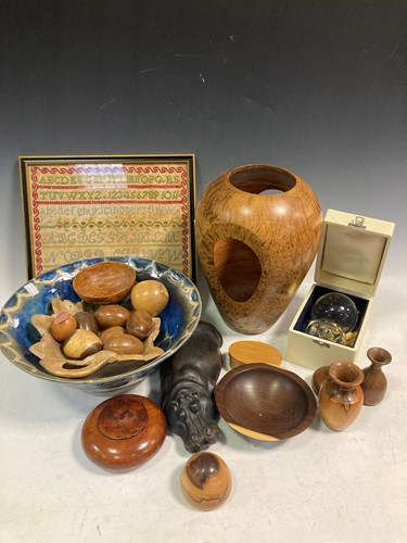 Lot 23 - Various modern turned wood objects; a model...
