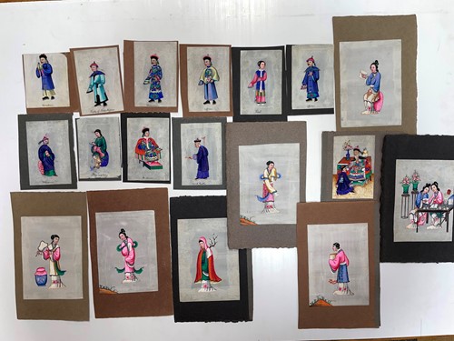 Lot 278 - Chinese rice paper figural paintings circa...