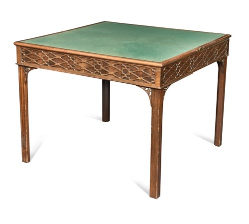 Lot 459 - A mahogany blind-fret carved card table, 19th century