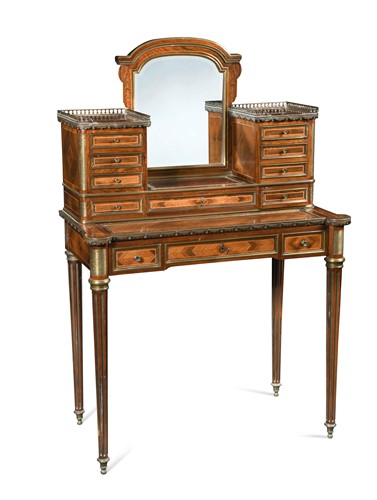 Lot 826 - A French Directoire style kingwood and brass inlaid dressing table, early 20th century