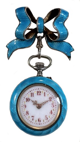 Lot 312 - Unsigned - A Swiss silver and enamel fob watch and brooch