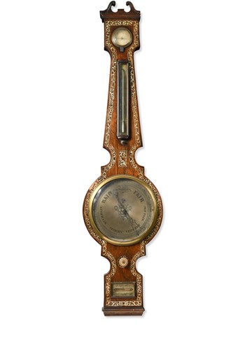 Lot 643 - A mother-of-pearl inlaid wheel barometer by R. Camotta, Halifax
