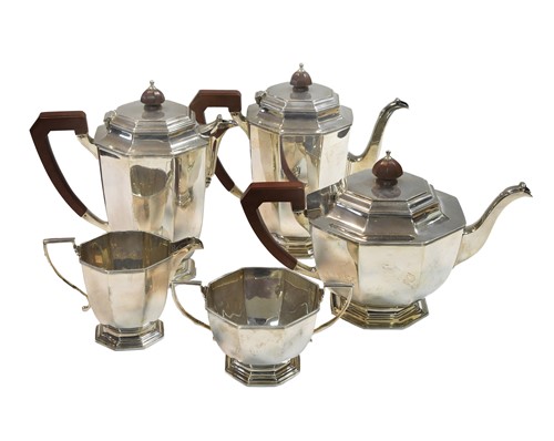 Lot 628 - A George VI silver five-piece tea and coffee set
