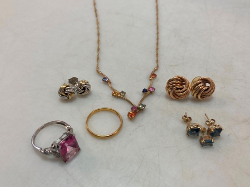Lot 152 - A stone set necklace stamped '375', two pairs...
