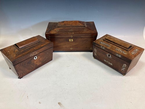 Lot 30 - A Regency mother of pearl inlaid tea caddy 14...