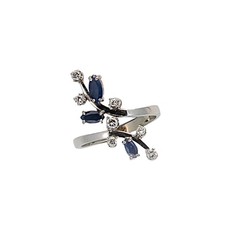 Lot 159 - A sapphire and diamond dress ring of crossover...