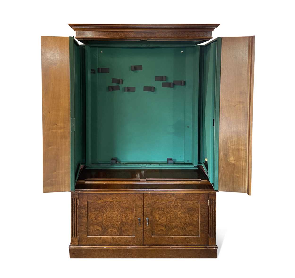 Lot 663 - An eight gun security cabinet disguised as a burr walnut bookcase by 21st Century Antiques