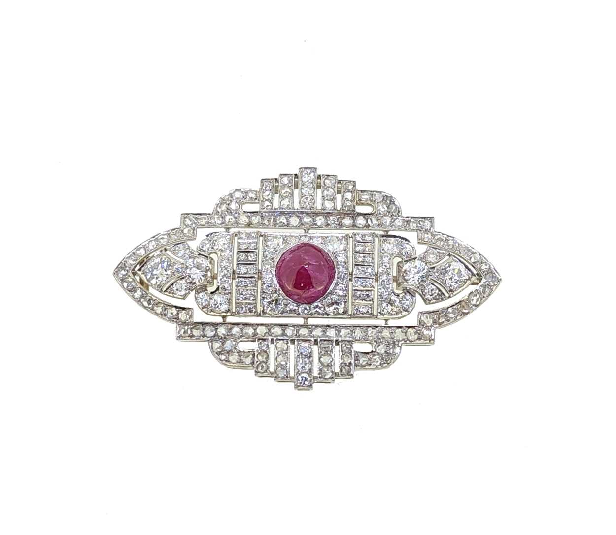 Lot 247 - A ruby and diamond panel brooch
