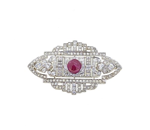 Lot 247 - A ruby and diamond panel brooch