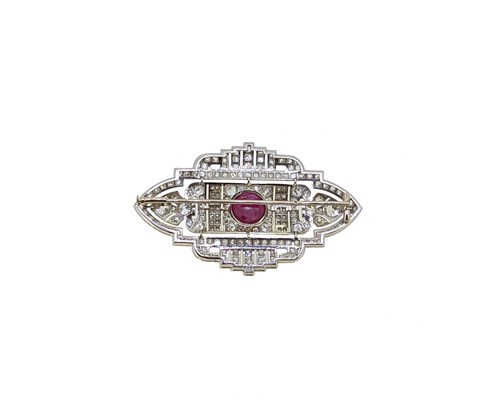 Lot 247 - A ruby and diamond panel brooch