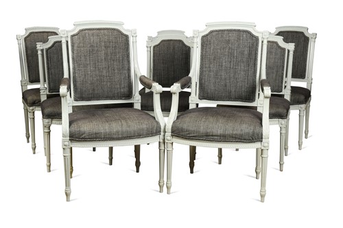 Lot 733 - A set of ten Louis XVI style painted dining chairs