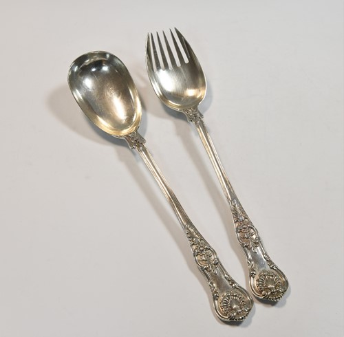 Lot 530 - A pair of William IV silver salad servers, mark of William Eaton