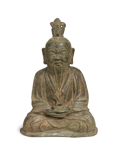 Lot 436 - A Chinese bronze seated figure of a meditating Daoist Immortal, perhaps Laozi, 18th century