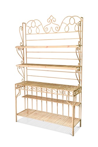 Lot 723 - A French cream painted wrought iron baker's rack, early 20th century