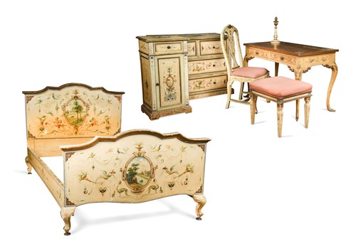 Lot 517 - A suite of Italian painted bedroom furniture, late 19th / early 20th century