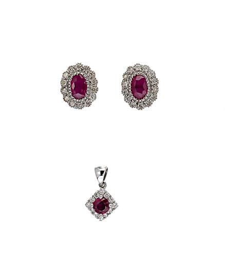 Lot 105 - A ruby and diamond pendant, together with a pair of ear studs