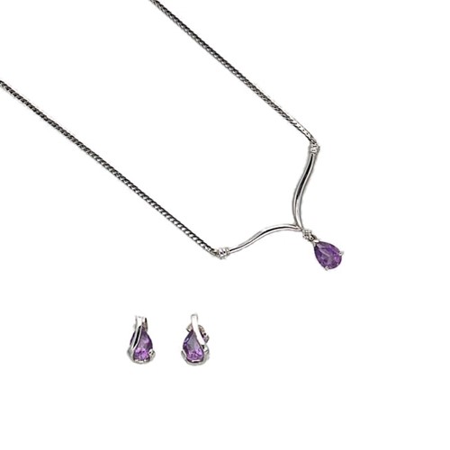 Lot 70 - An amethyst and diamond necklace, together with a pair of ear studs