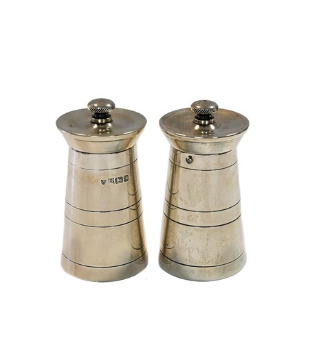 Lot 633 - A pair of Elizabeth II silver novelty condiment grinders