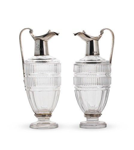 Lot 500 - A pair of George III silver mounted cut glass cruet bottles, mark of Paul Storr