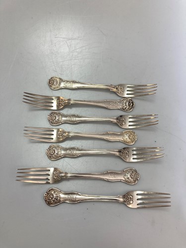 Lot 235 - 7 silver table forks - 'King's husk' pattern,...
